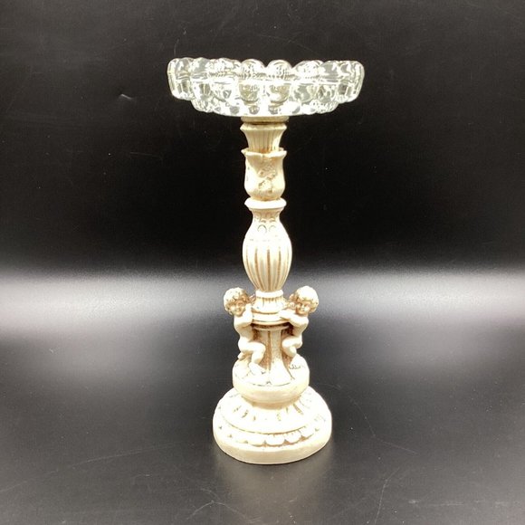 Vtg Mid Century Hollywood Regency Novelty Resin Cherub 10" Glass Ashtray Stand - Picture 1 of 16